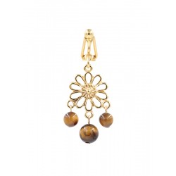 Clip nombril plaqué or fleur oeil de tigre
