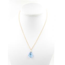 Collier pendentif cristal baroque bleu ciel plaqué or