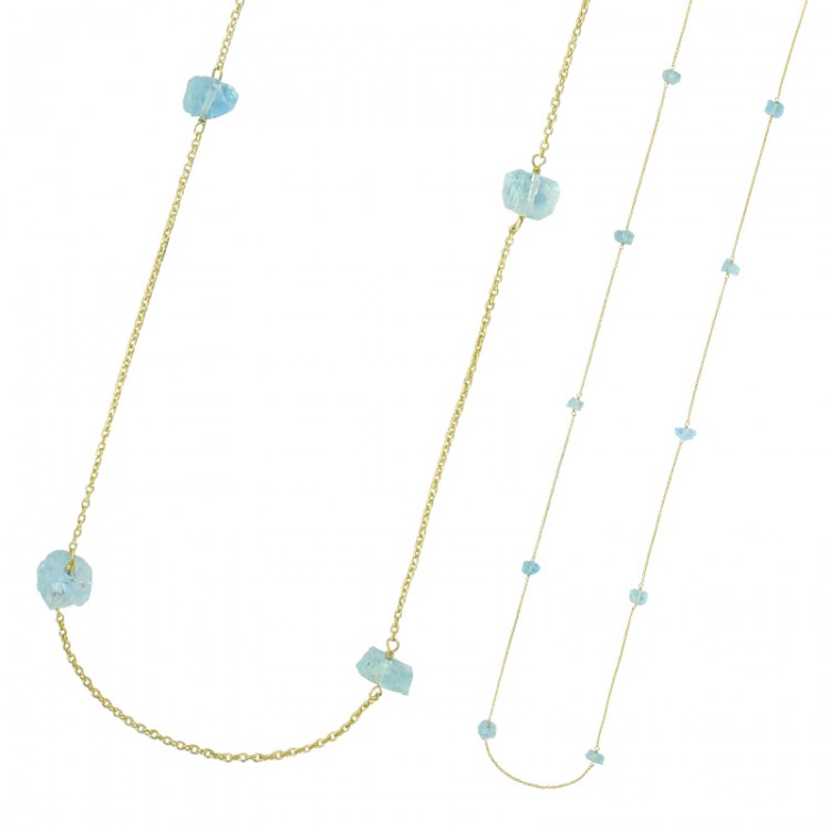 Sautoir Algue-marine argent doré or 18 carats