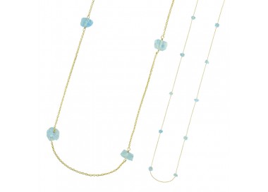 Sautoir Algue-marine argent doré or 18 carats