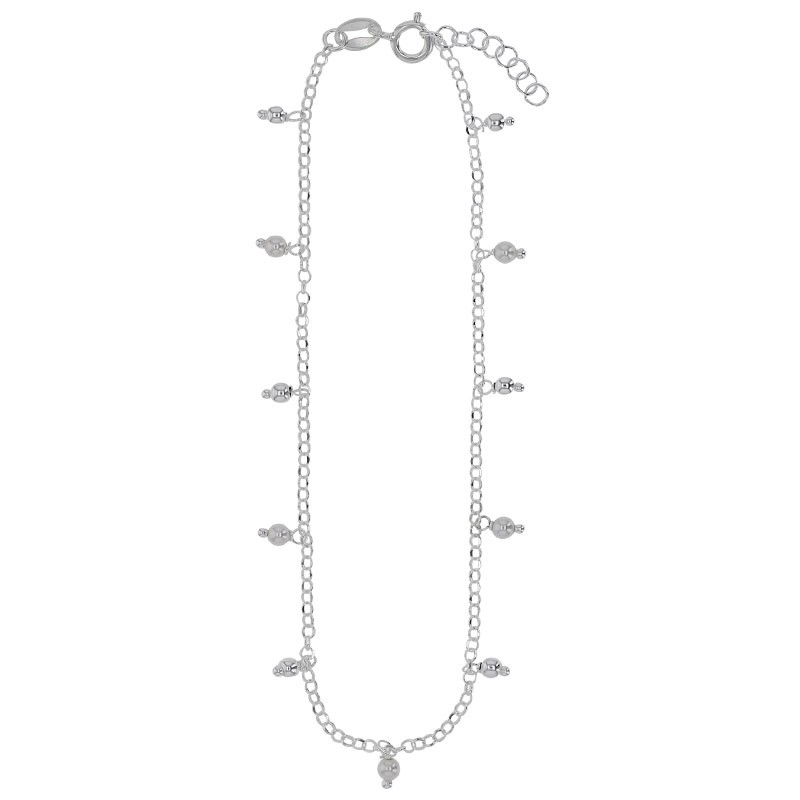Chaîne de cheville perles argent et perles synthétiques