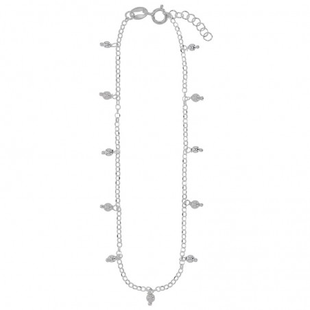 Chaîne de cheville perles argent et perles synthétiques