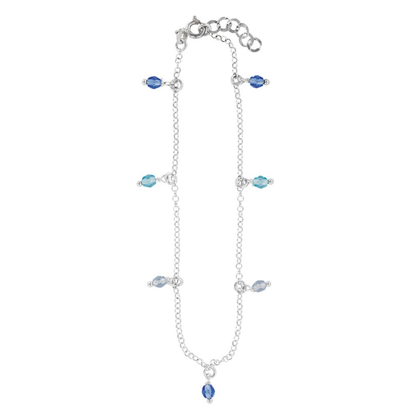 Chaîne de cheville argent platiné ornée de cristaux bleus et blancs