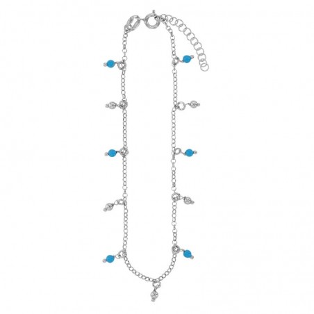 Chaîne de cheville argent platiné et perles de verre bleues