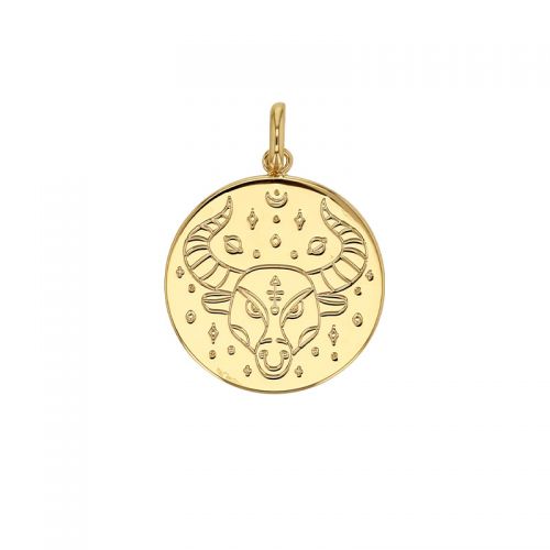 Médaille plaqué or signe astrologique gravé Taureau plaqué