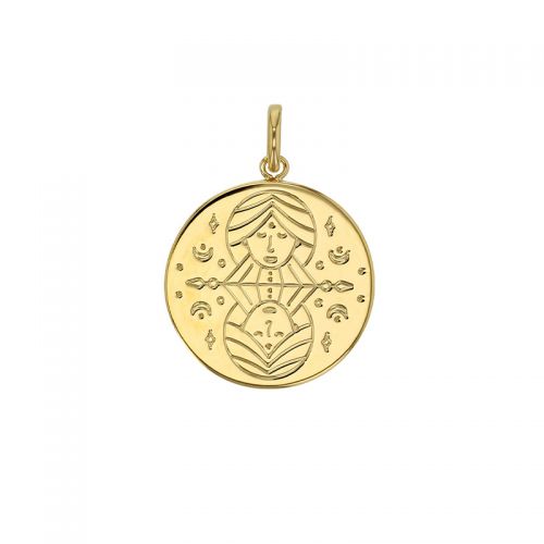 Médaille plaqué or signe astrologique gravé Gémeaux
