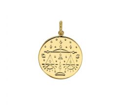 Médaille plaqué or signe astrologique gravé Balance
