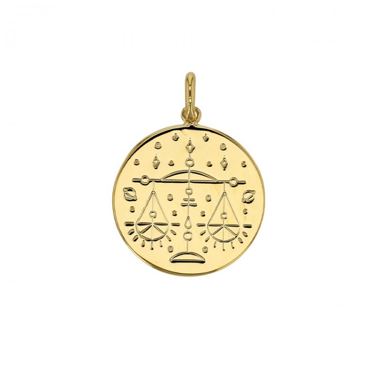 Médaille plaqué or signe astrologique gravé Balance