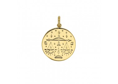 Médaille plaqué or signe astrologique gravé Balance