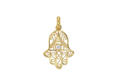 Pendentif main de Fatma plaqué or cristal d'oxyde de zirconium