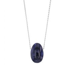 Long collier pierre naturelle Sodalite bleu chaîne argent platiné 55 cm
