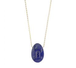 Long collier pendentif pierre naturelle Lapis-lazuli chaîne argent doré 55 cm