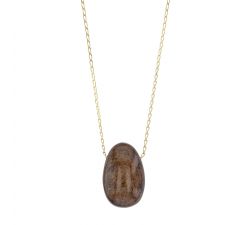 Long collier pendentif pierre naturelle bronzite chaîne argent doré 55 cm