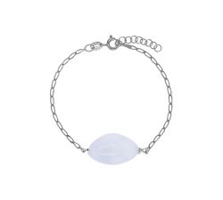 Bracelet Calcédoine blanche, chaîne argent 925/1000 platiné