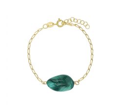 Bracelet pierre malachite chaîne argent doré