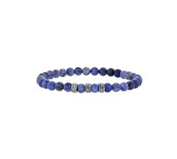 Bracelet pierre sodalite bleu et perles acier ciselé avec élastique