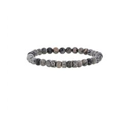 Bracelet homme pierre japse gris et perles acier ciselé avec élastique
