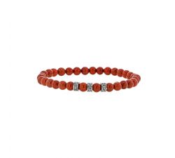 Bracelet boules Jaspe rouge et perles acier ciselé, élastique