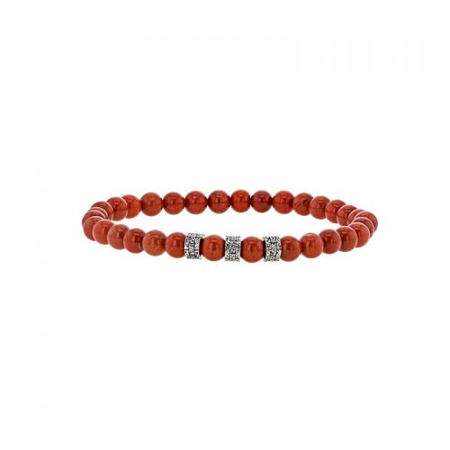 Bracelet boules Jaspe rouge et perles acier ciselé, élastique