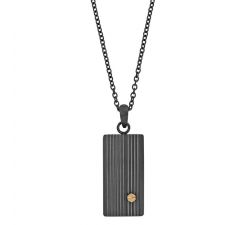 Collier acier noir homme pendentif verticale striée ornée d'un motif acier doré