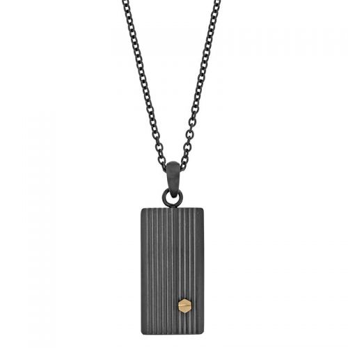 Collier acier noir forme verticale striée ornée d'un motif acier doré