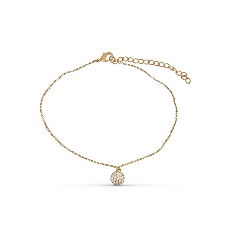 Chaîne de cheville plaqué or avec une pampille rondes serti de 19 petites oxydes de zirconium