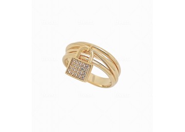 Bague plaqué or cadenas cristaux sertis