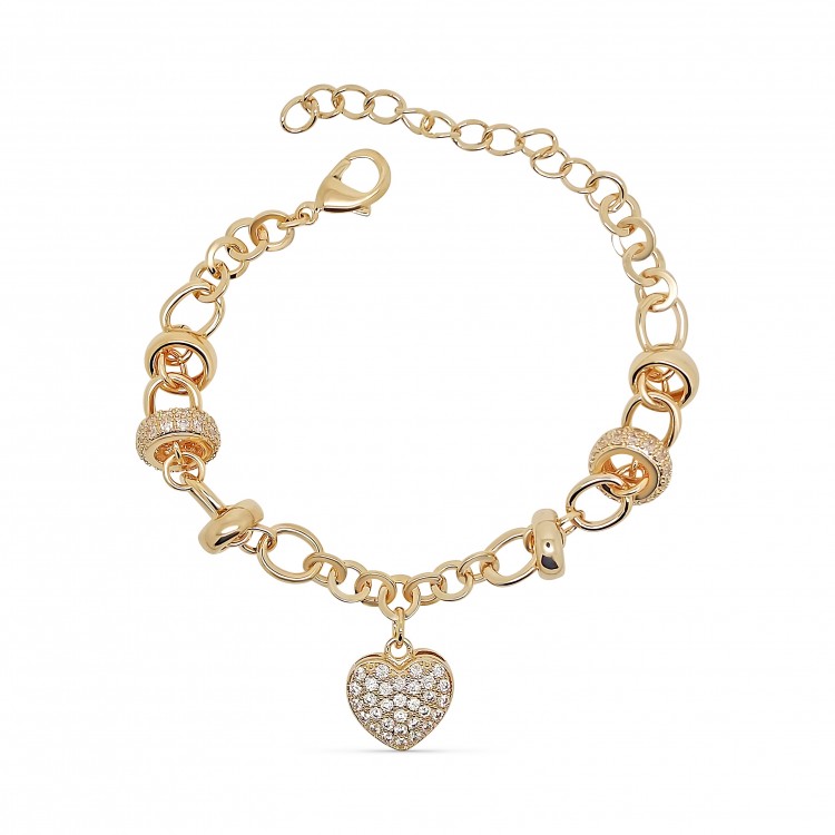 Bracelet luxe plaqué or cœur oxydes de zirconium
