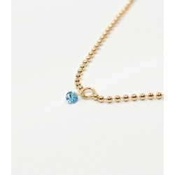 Chaîne de cheville plaqué or maille boule ornée d'une pampille oxyde bleu turquoise
