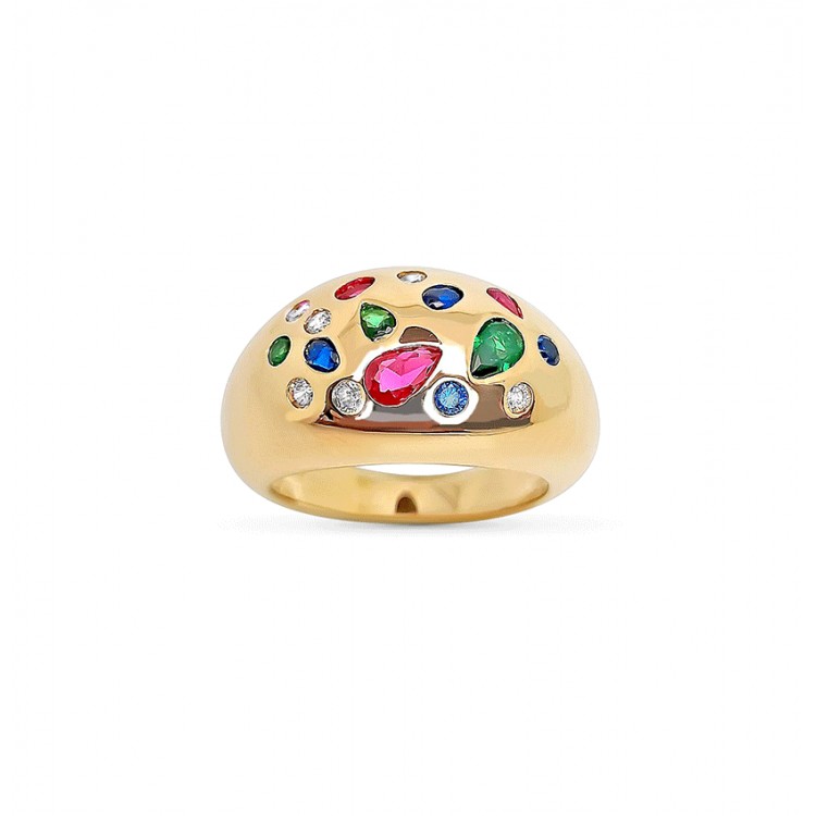 Bague en Plaque Or Tutti Frutti bombé