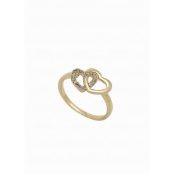 Bague plaqué or double cœur ajouré sertis cristaux