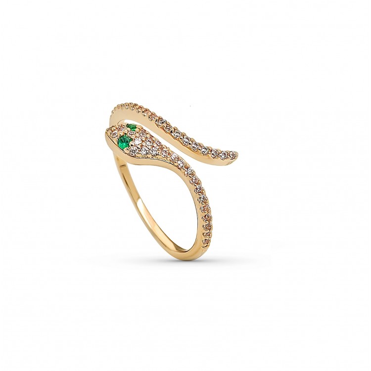 Bague Serpent plaqué or avec cristaux vert Bague Serpent plaqué or avec cristaux vert