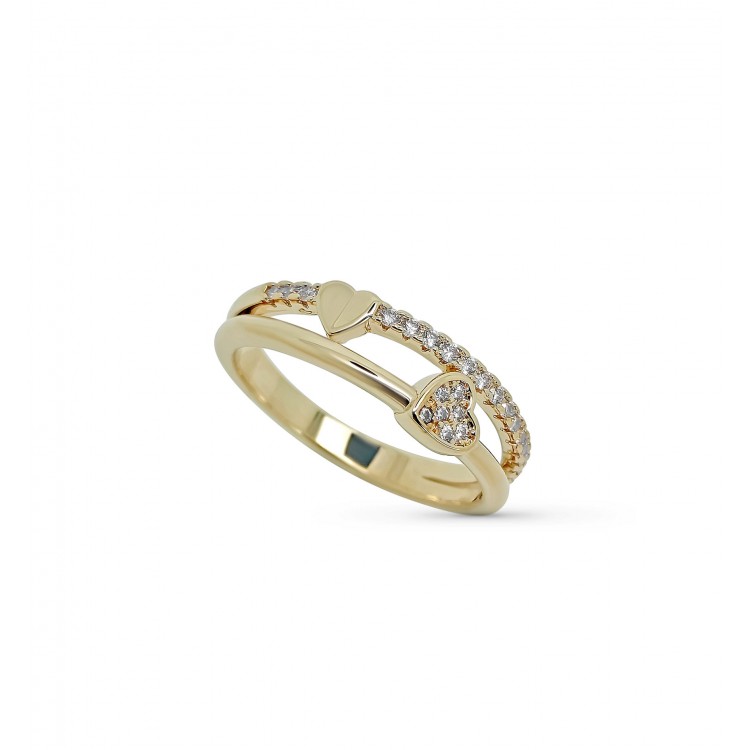bague fine 2 cœur plaqué or 18 carats sertis oxyde de zirconium