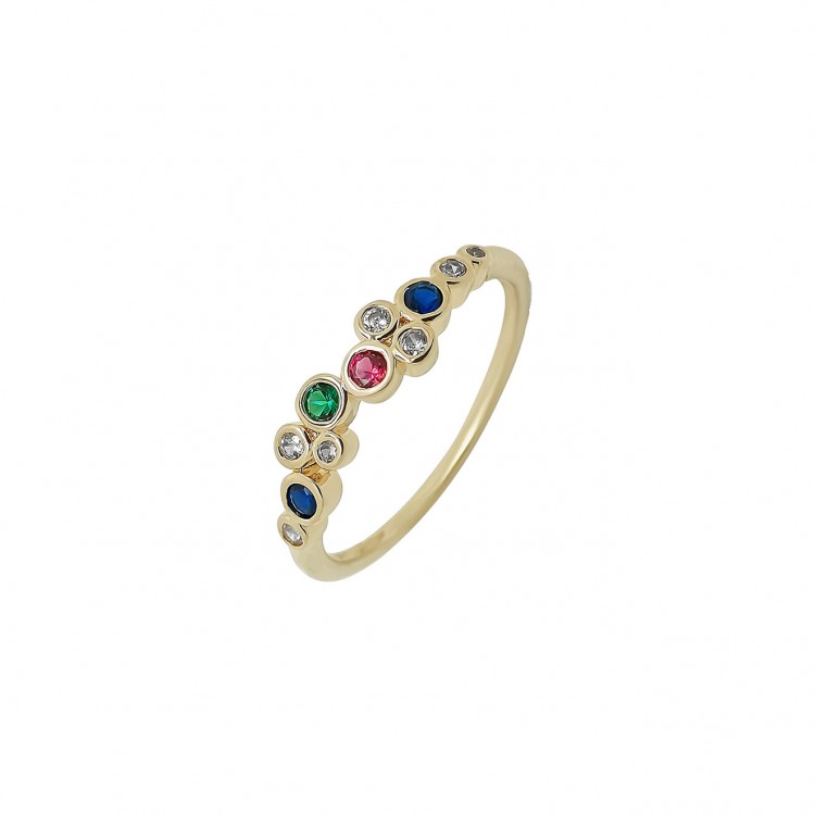 Bague fine serti cristaux multicolore motif arrondi plaqué or