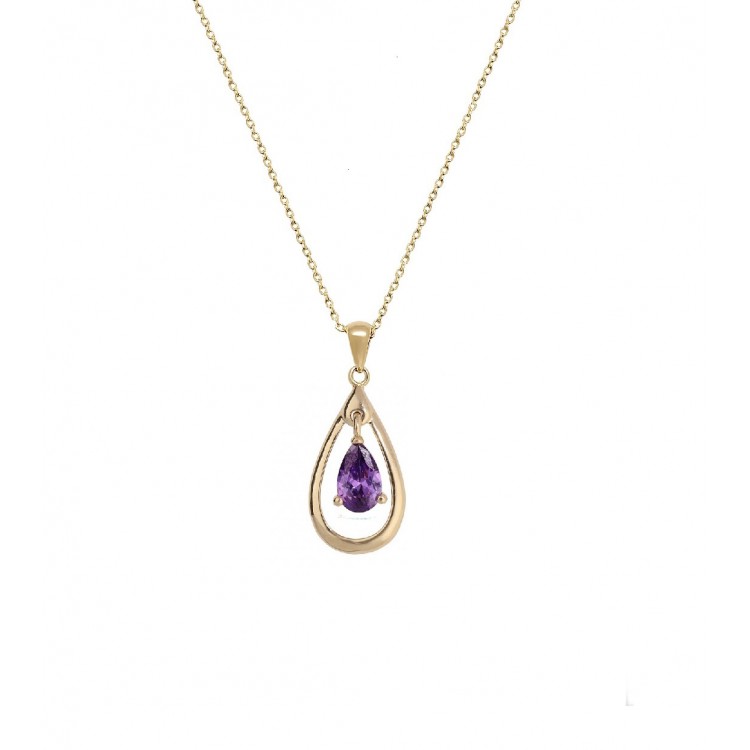 Collier plaqué or 18 carats goute violette oxyde de zirconium
