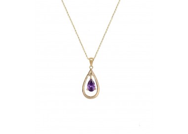 Collier plaqué or 18 carats goute violette oxyde de zirconium