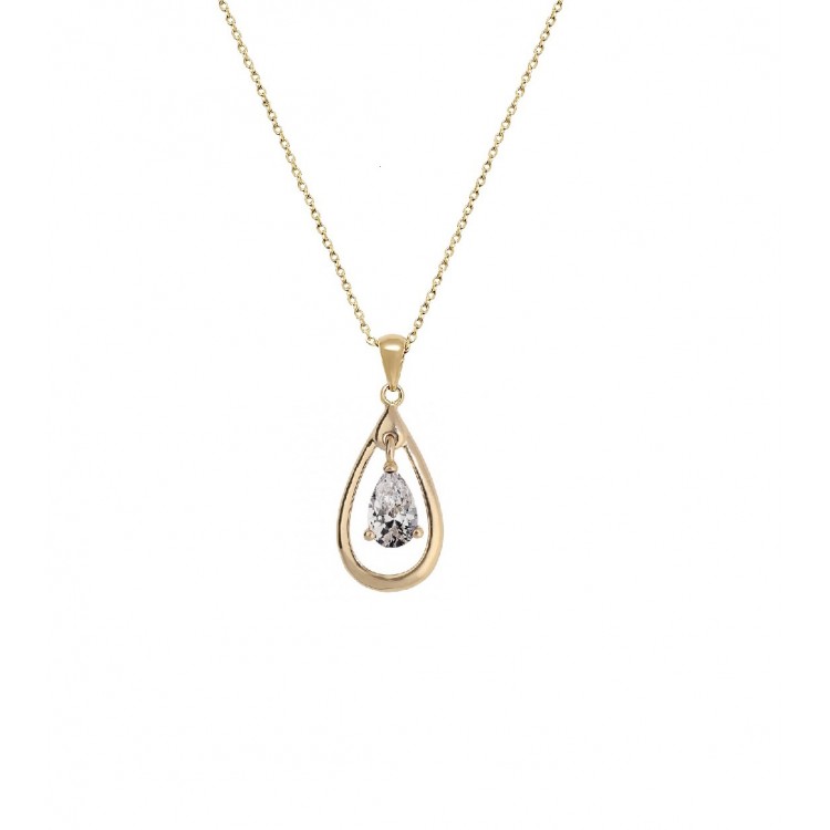 collier femme 45 cm plaqué or goute cristal