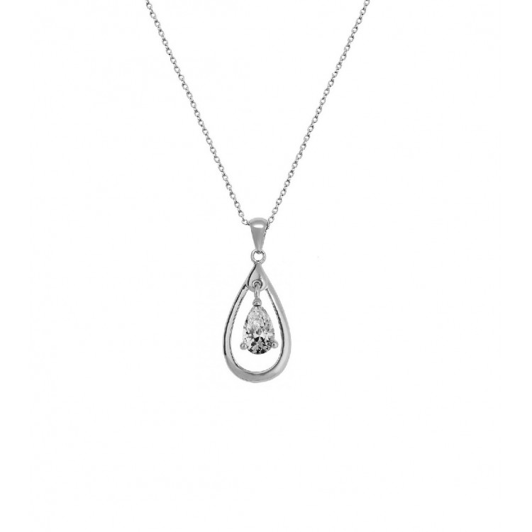 Collier argent rhodié goute cristal oxyde de zirconium