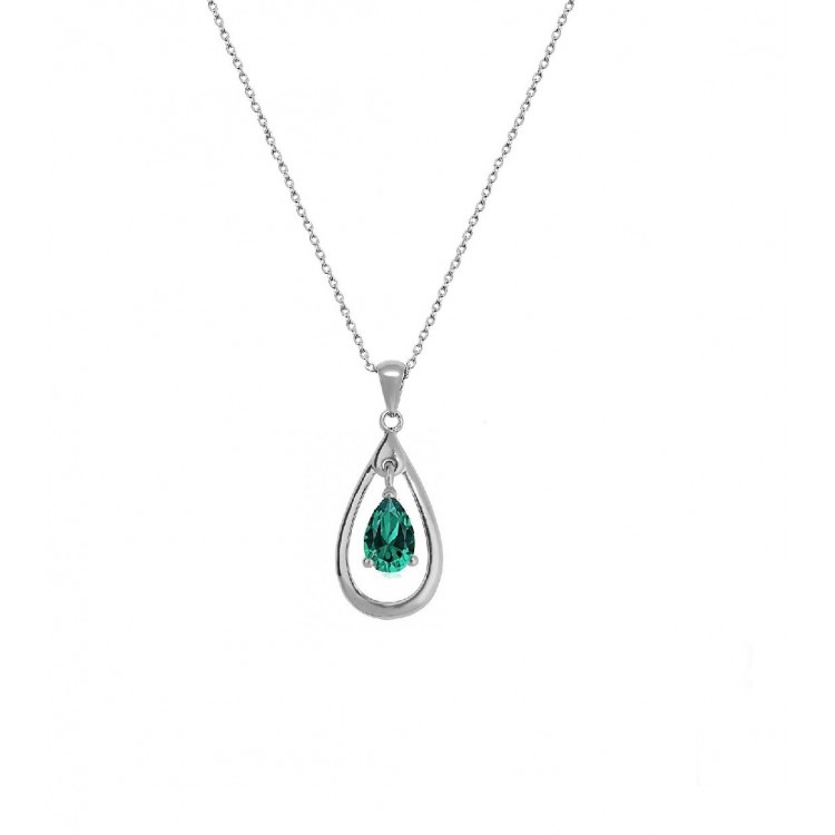 Collier argent rhodié goute cristal vert oxyde de zirconium