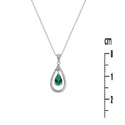 Collier femme argent rhodié goute cristal vert oxyde de zirconium
