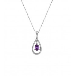 Collier argent rhodié goute violette oxyde de zirconium