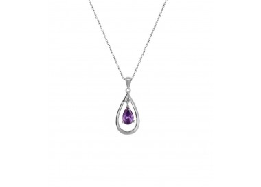 Collier argent rhodié goute violette oxyde de zirconium