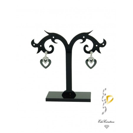 Clous d'oreilles argent massif rhodié coeur céramique