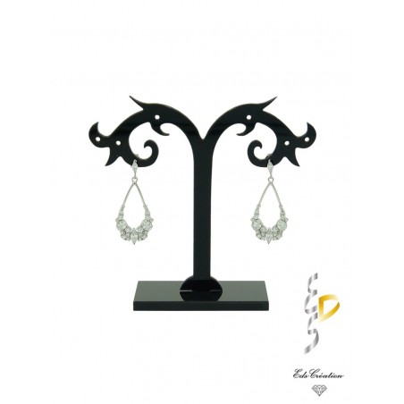 Boucles D'oreilles argent rhodé goute cristal