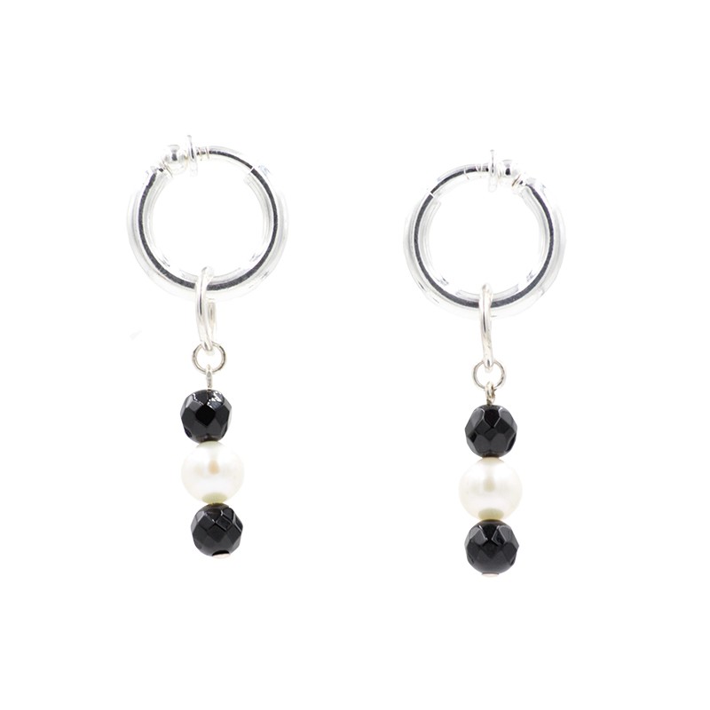 Anneaux Intime plaqué argent onyx noir et perle d'eau douce