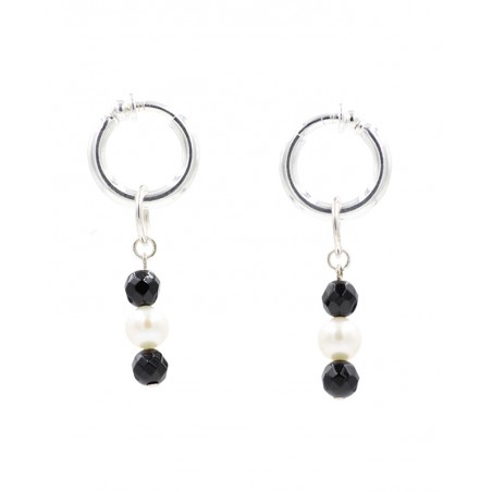 Anneaux Intime plaqué argent onyx noir et perle d'eau douce