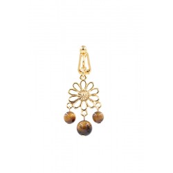 Clip nombril plaqué or fleur oeil de tigre
