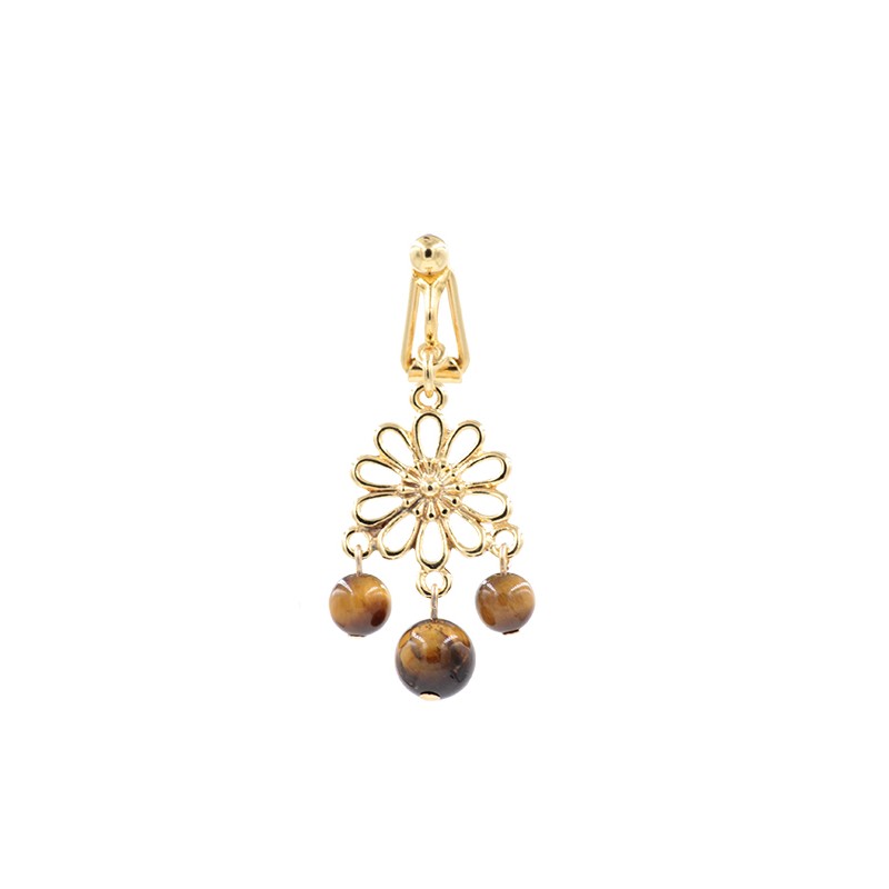 Clip nombril plaqué or fleur oeil de tigre Clip nombril plaqué or fleur oeil de tigre