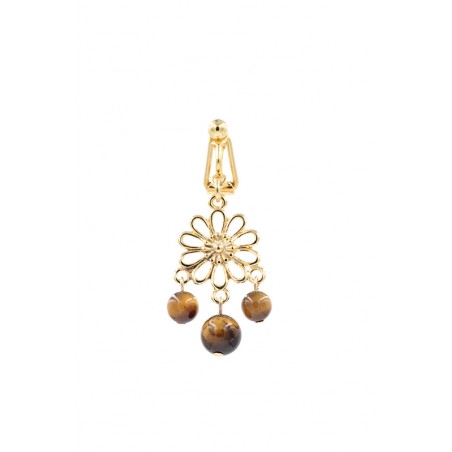 Clip nombril plaqué or fleur oeil de tigre