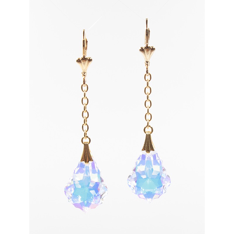 Dormeuse plaqué or cristal aurore boréale baroque Dormeuse plaqué or cristal aurore boréale baroque